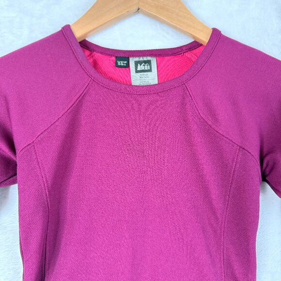 REI UPF 35+ Raglan Stretch Quick Dry Long Sleeve Shirt Girls XS 4 5 Purple - Picture 2 of 4